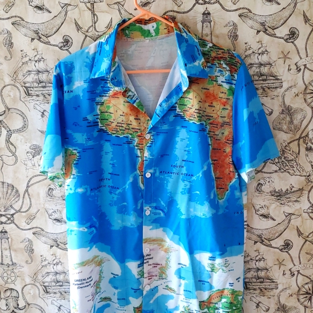 World Map Button Down Shirt